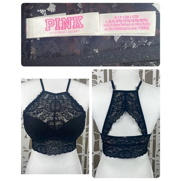 Victoria’s Secret PINK Wildflower Lace High Neck Bralette S - Black - Picture 2 of 15